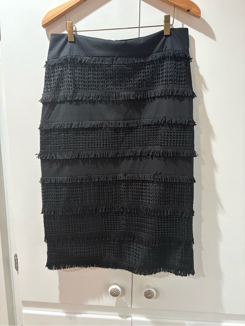 Banana Republic Black Fringe Tiered Pencil Skirt 8
